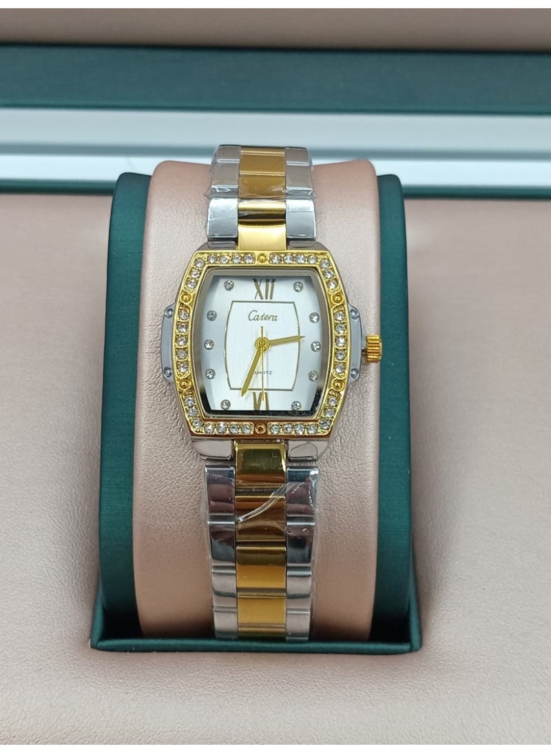 High-quality, water-resistant women's watch in steel - silver and gold strap with a white dial
